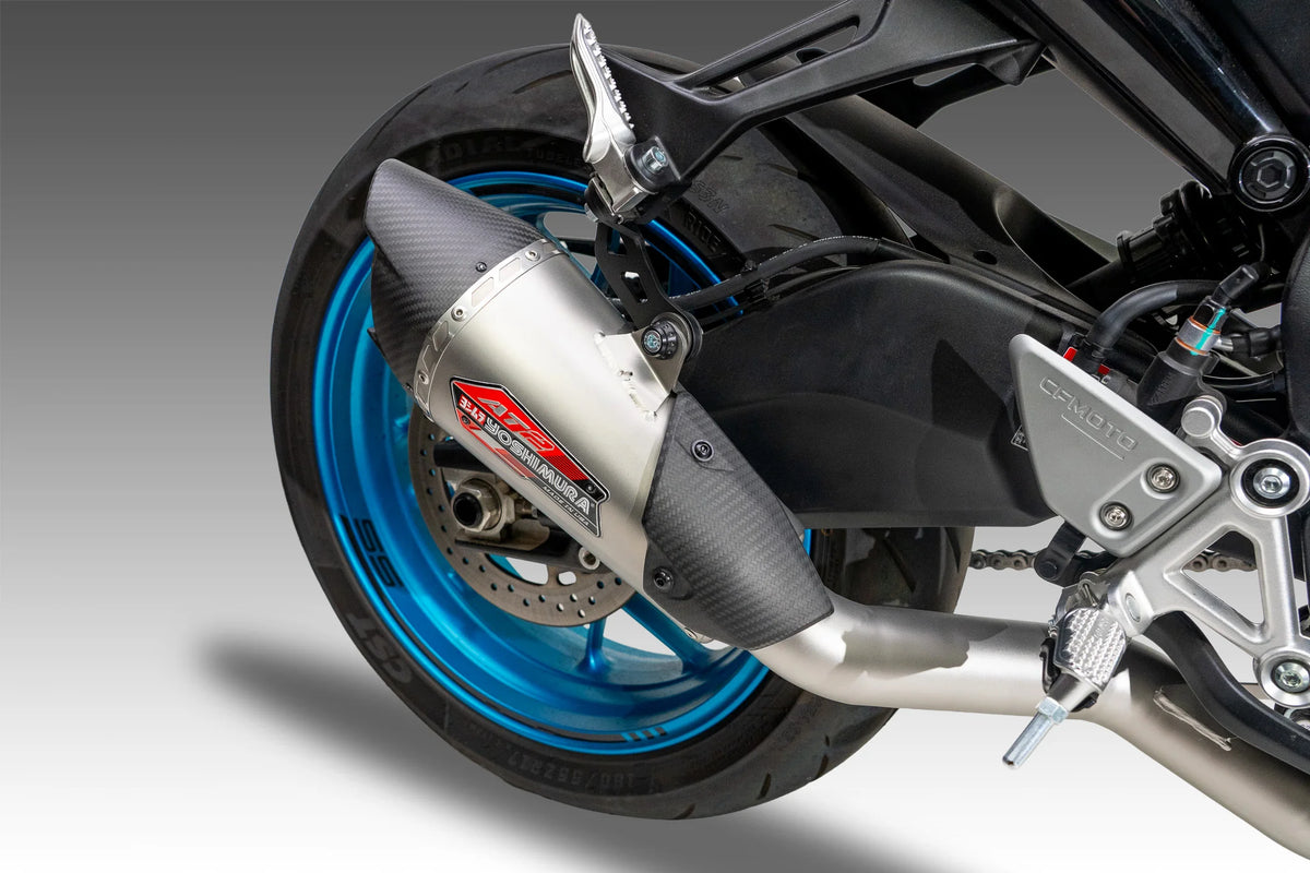 Yoshimura 675SS 25-26 AT2 Stainless Full Exhaust, W/ Stainless Muffler
