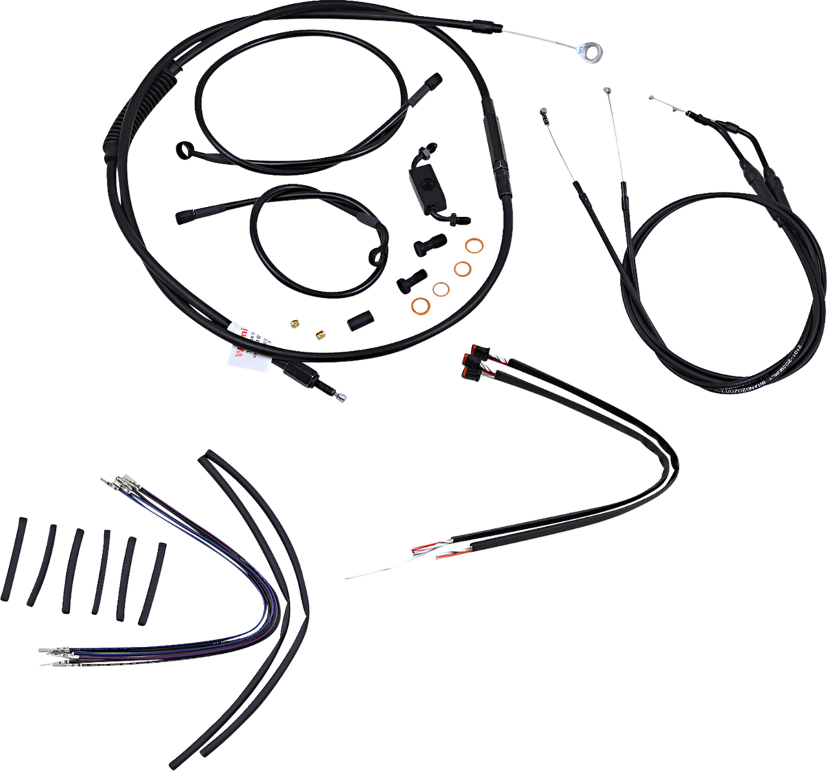 Burly Brand Complete Black Vinyl Handlebar Cable/Line Kit For Ape Hangers - 12" - ABS - '12-'17 Dyna