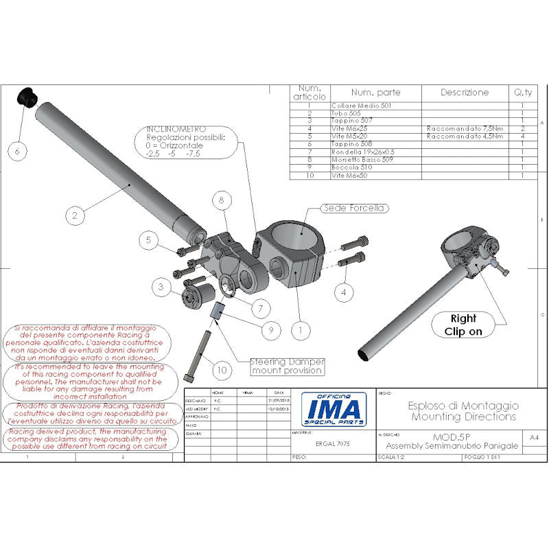 IMA Special Parts Adjustable Clip On Handle Bar Kit for Ducati Panigale V4 V4S V4R V4SP