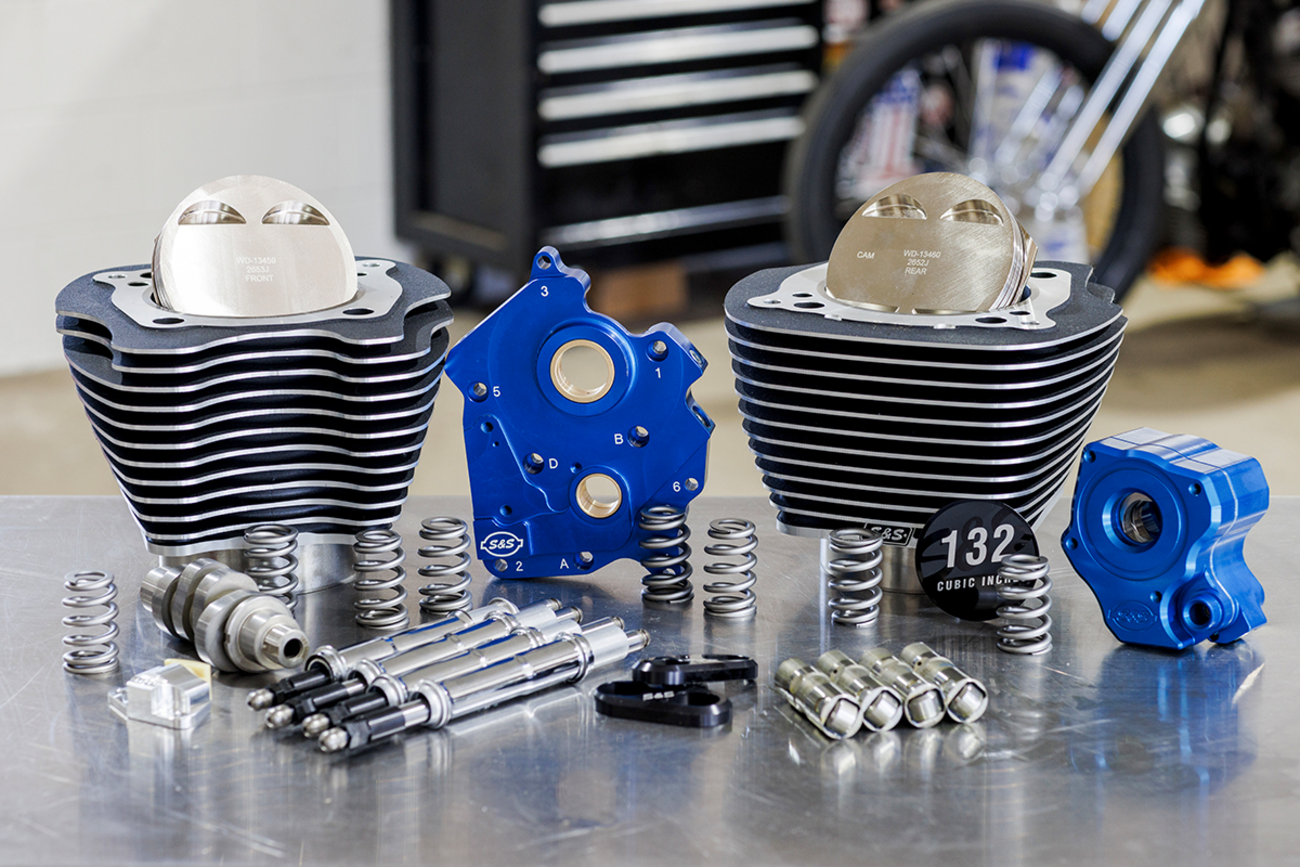 S&S Cycle 132" Power Package Engine Performance Kit - Chain Drive - Oil Cooled - Highlighted Fins - M8
