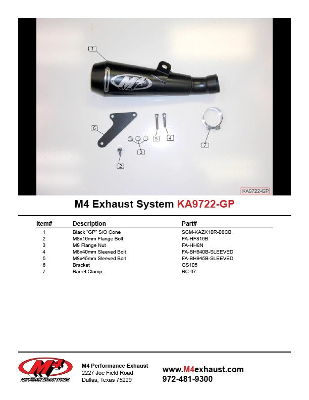 M4 Exhaust KA9722-GP Component Key