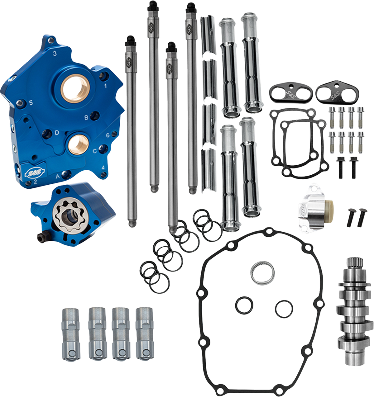 S&amp;S Cycle Cam Chest Kit - 496 Chain Drive Cam - Oil Cooled - Chrome Pushtubes - M8