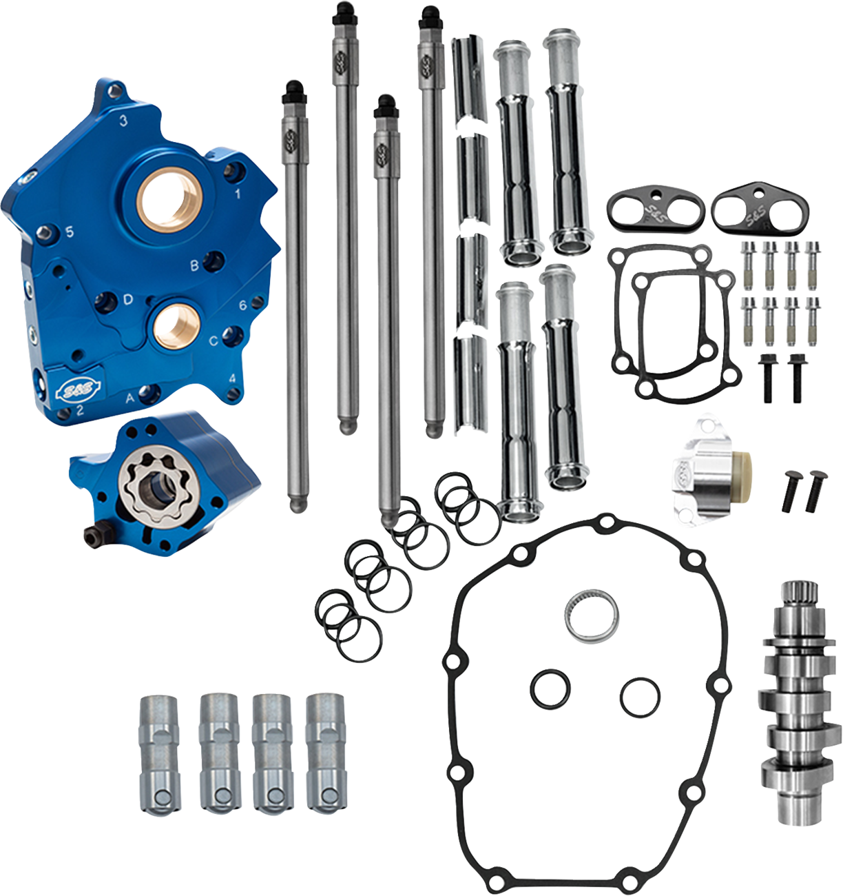 S&S Cycle Cam Chest Kit - Oil Cooled - Chain Drive - 496 Cam - Chrome Pushrod Tubes - M8