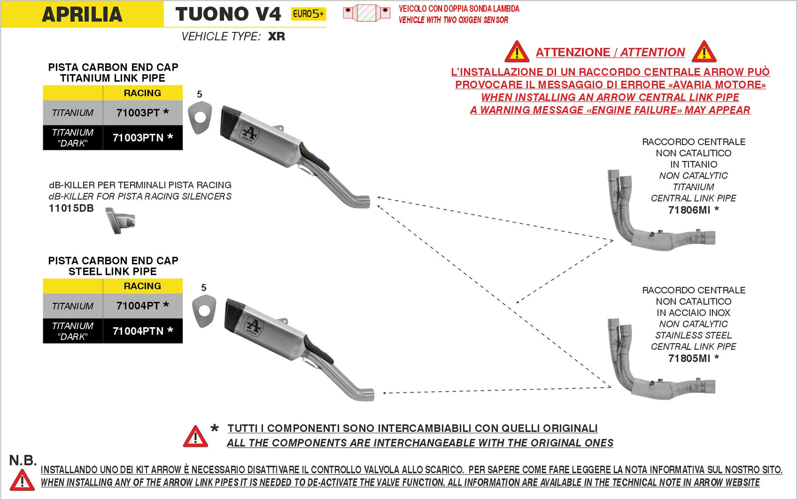 Arrow 71805MI Non Catalized Stainless Steel Link-Pipe