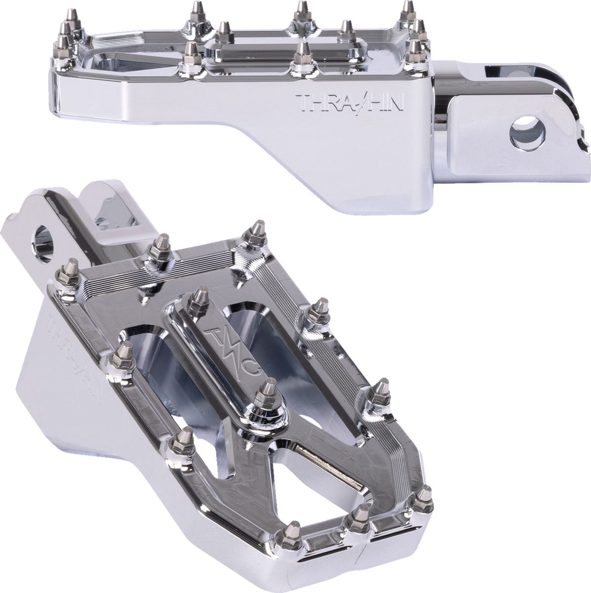 Thrashin Supply CO. Aggressor Foot Pegs - Front - Chrome - FL/FX '18-'25