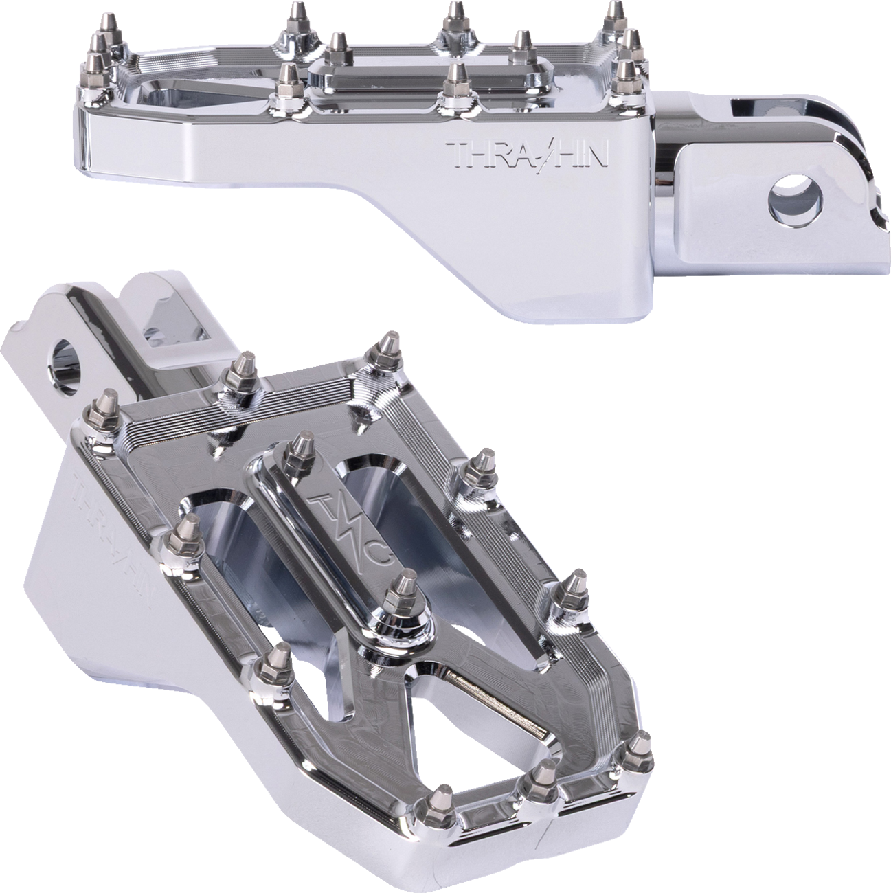 Thrashin Supply CO. Aggressor Foot Pegs - Front - Chrome - FL/FX '18-'25