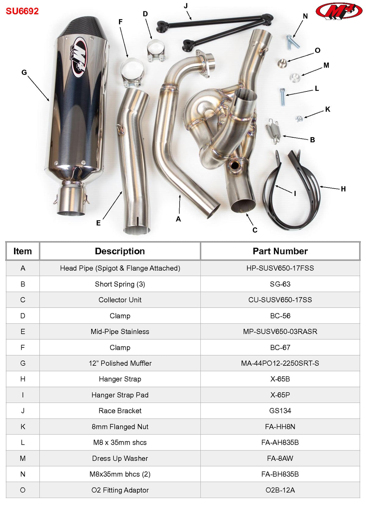 M4 Exhaust SU6692 Component Key