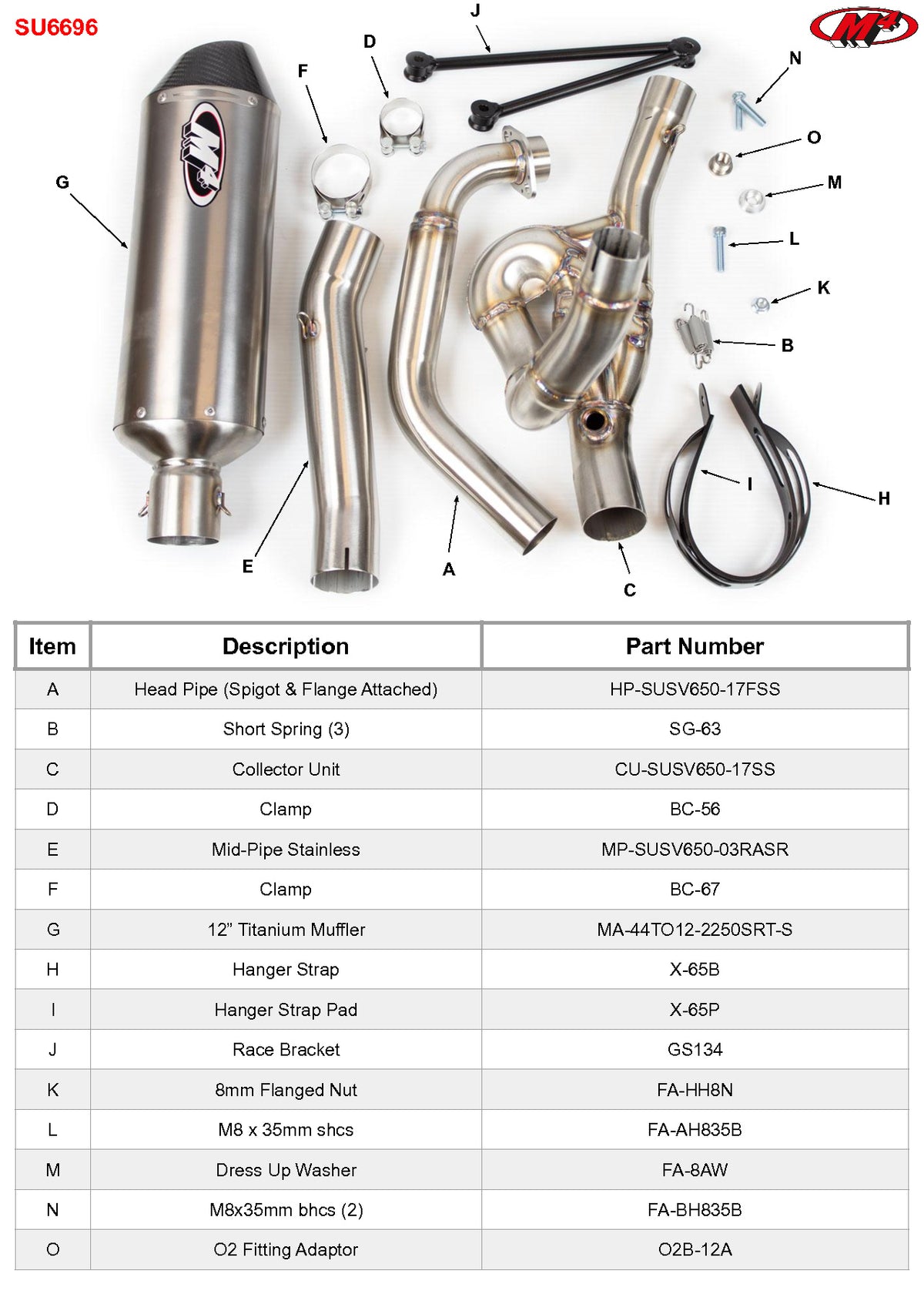 M4 Exhaust SU6696 Component Key