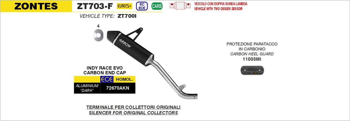 Arrow 72670AKN Indy Race Aluminium Dark Slip On With Carbon End Cap