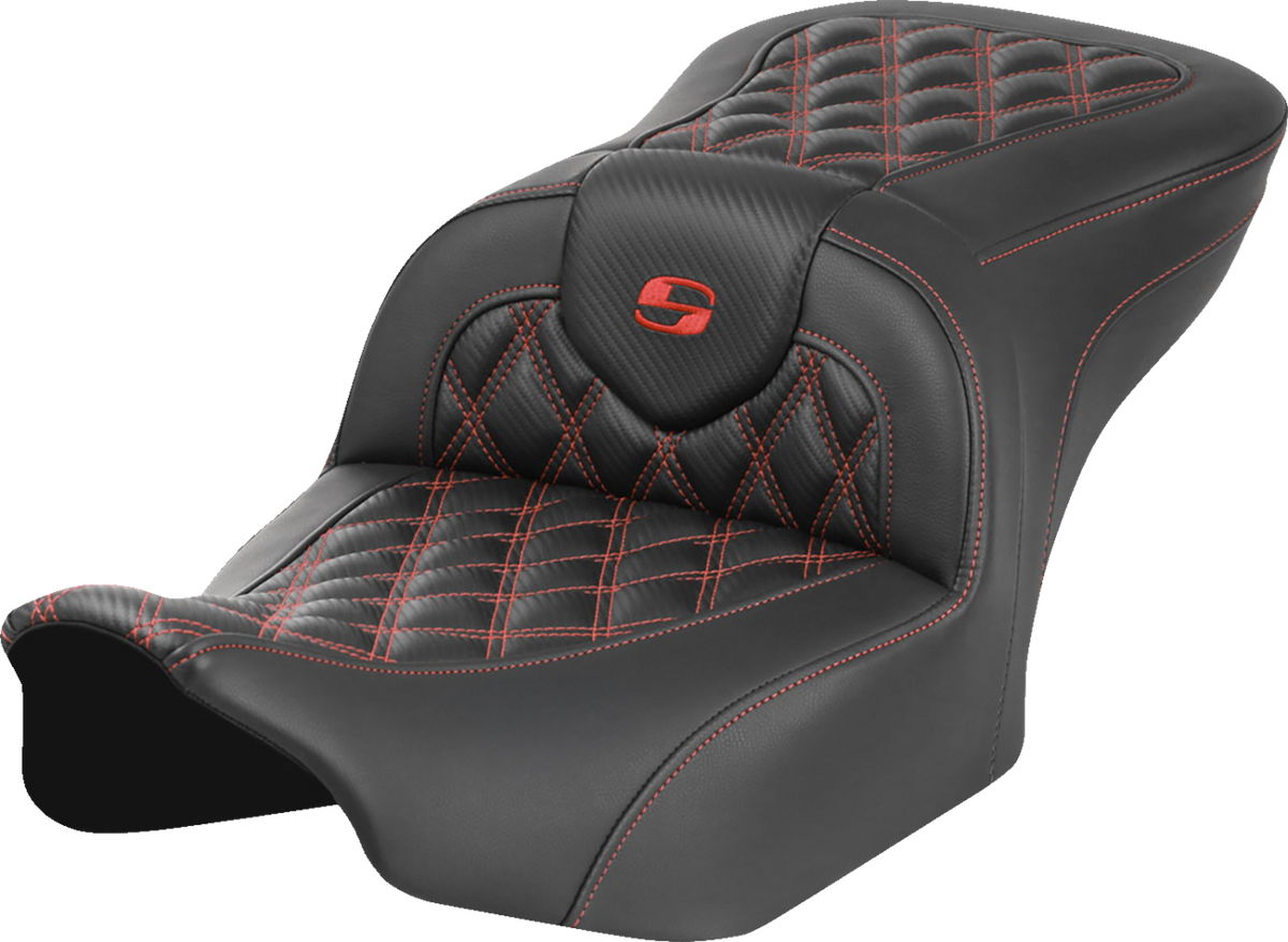 Saddlemen RoadSofa™ Seat - Without Backrest - Carbon Fiber - Lattice Stitch - Red Stitch - FLTR/FLHX '23-'24