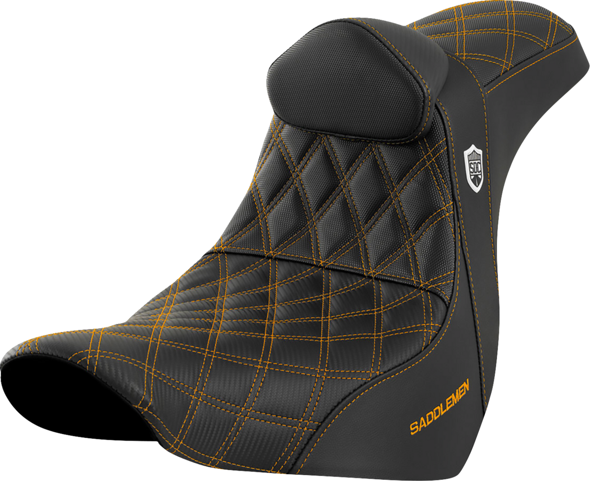 Saddlemen Pro Series SDC Performance Seat - W/ Backrest - Gold Stitch - FL/FX '18-'23
