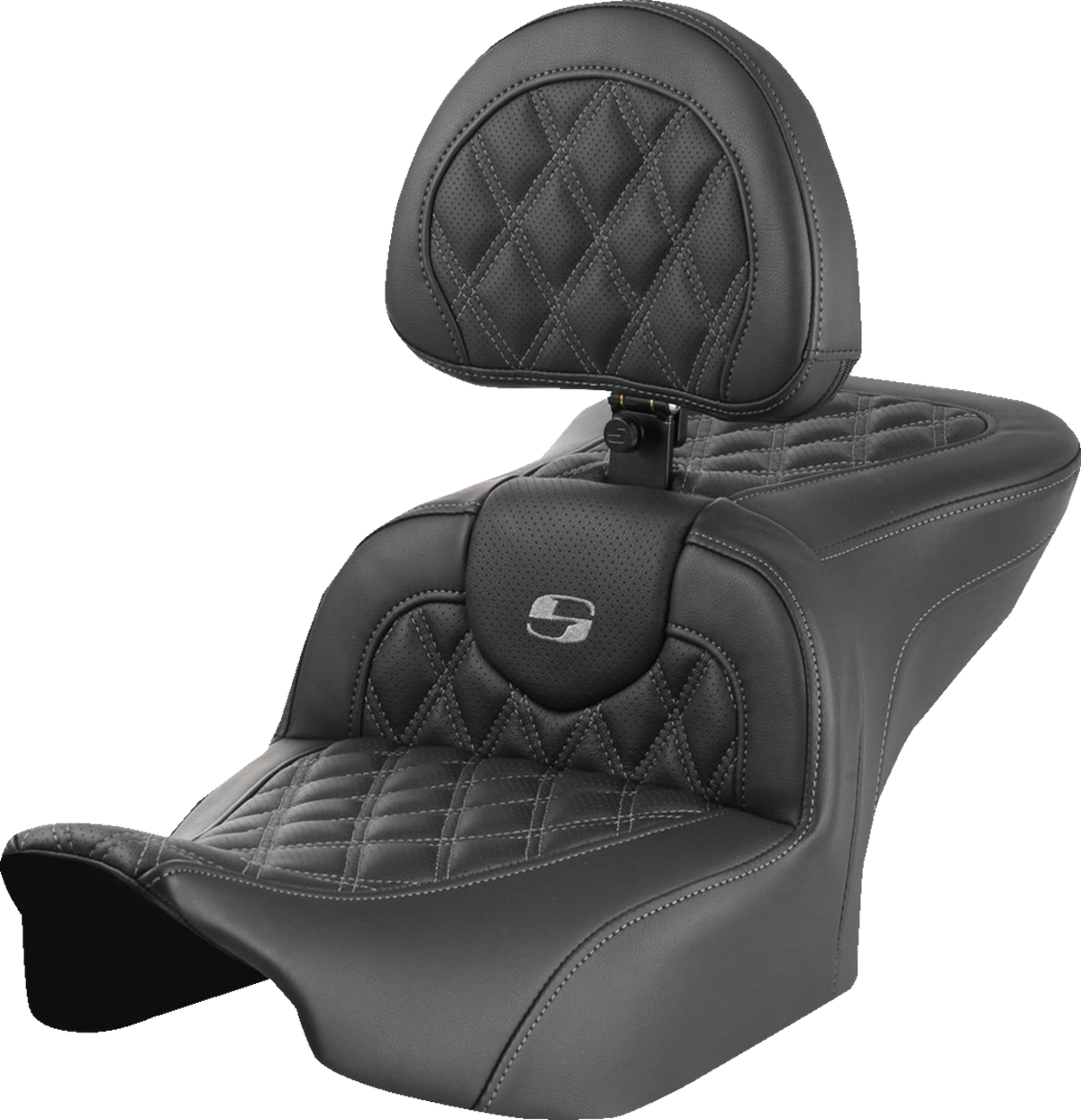 Saddlemen RoadSofa™ Seat - With Backrest - Lattice Stitch - Gray Stitch - FLTR/FLHX '23-'24