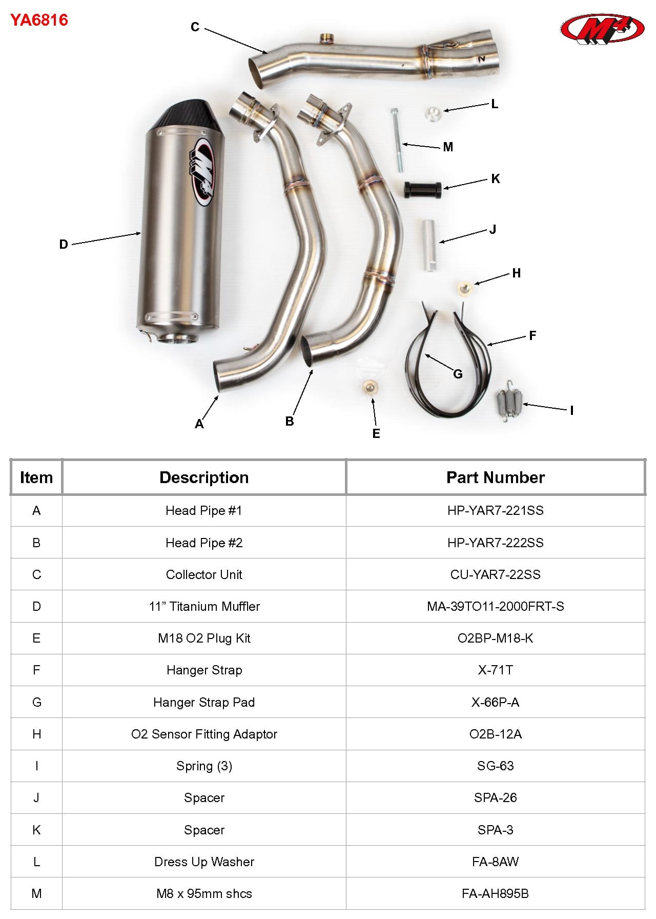 M4 Exhaust YA6816 Component Key