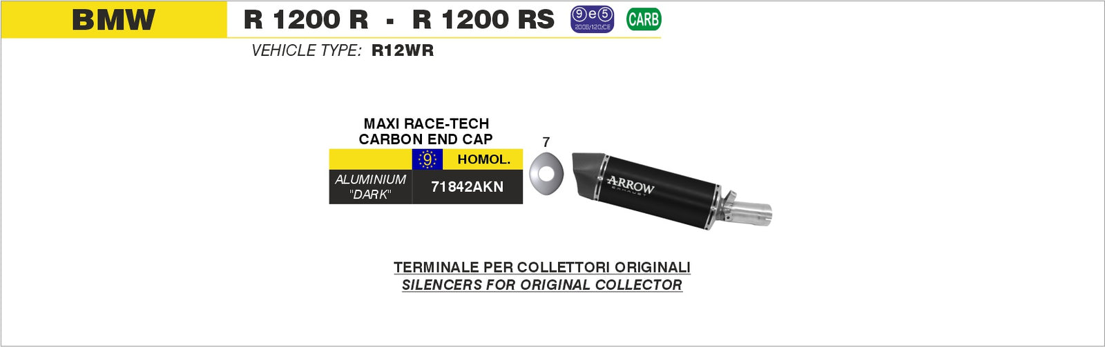 Arrow 71842AKN Maxi Race-Tech Aluminium Dark Slip On With Carbon End Cap