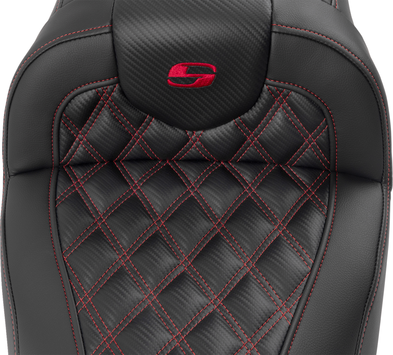 Saddlemen RoadSofa™ Seat - With Backrest - Carbon Fiber - Lattice Stitch - Red Stitch - FLTR/FLHX '23-'24