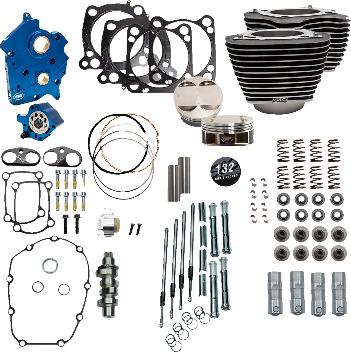 S&amp;S Cycle 132" Power Package Engine Performance Kit - Chain Drive - Oil Cooled - Highlighted Fins - M8