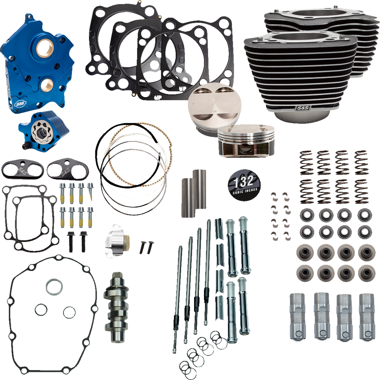 S&S Cycle 132" Power Package Engine Performance Kit - Chain Drive - Oil Cooled - Highlighted Fins - M8