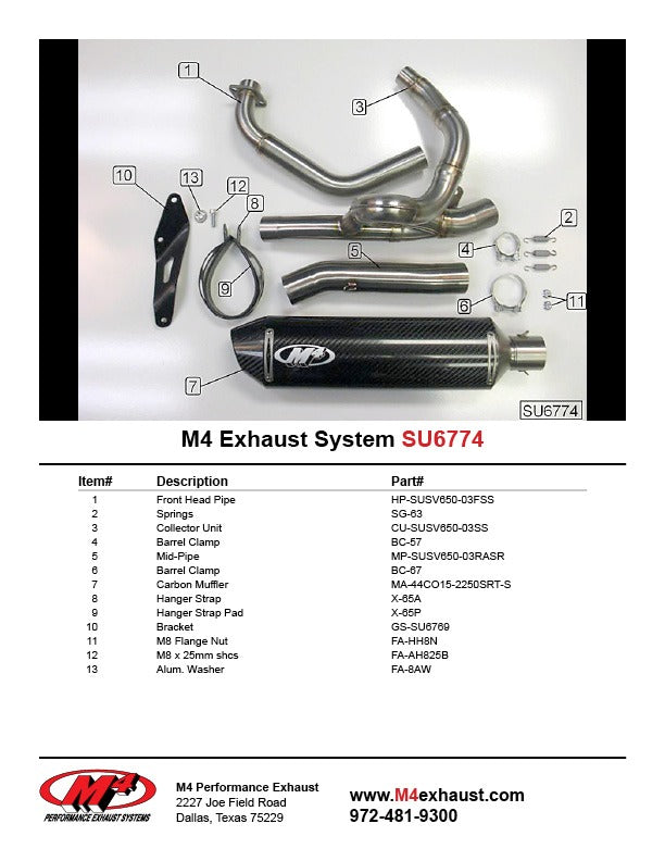 M4 Exhaust SU6774 Component Key