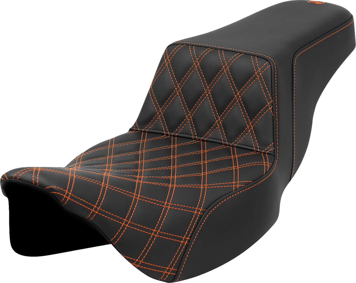Saddlemen Step-Up Seat - Front Lattice Stitch - Orange Stitch - Extended Reach - FLH/FLT '08-'23