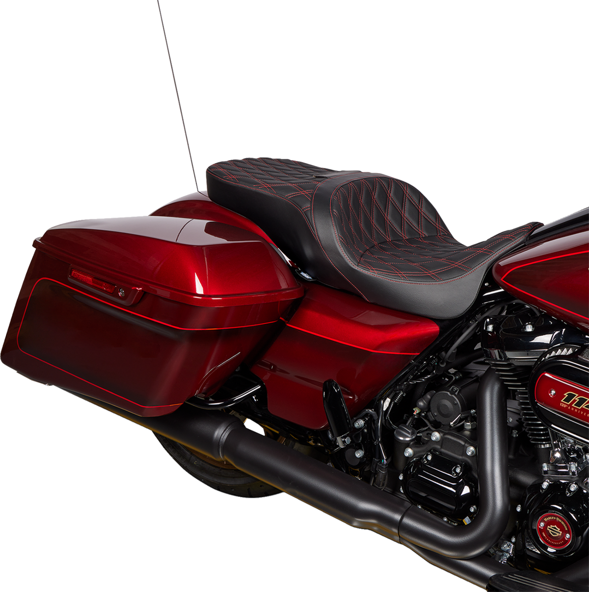 Drag Specialties Seats Freedom Seat - Vinyl - Double Diamond Red Stitch - FLH '09-'23