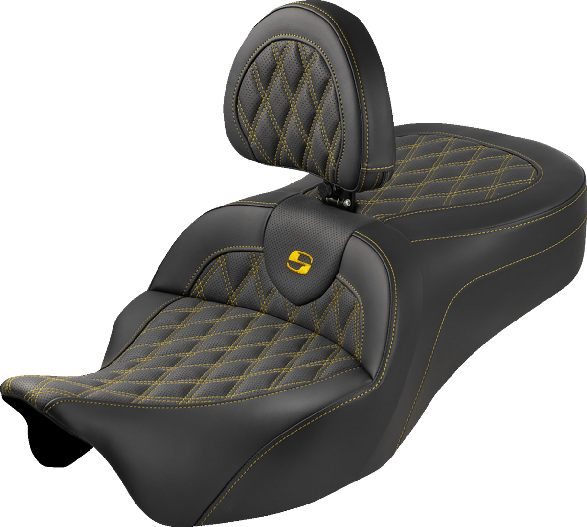 Saddlemen Roadsofa™ King Seat - With Backrest - Lattice Stitch - Gold Stitch - FLH/FLT '08-'25