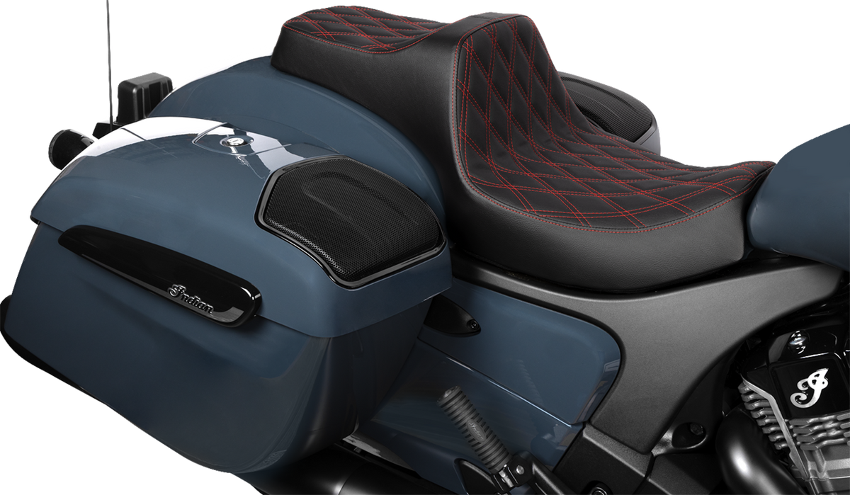Drag Specialties Seats Predator III 2-Up Seat - Vinyl - Double Diamond - Red Stitch - Chieftain '25/Challenger '20-'25