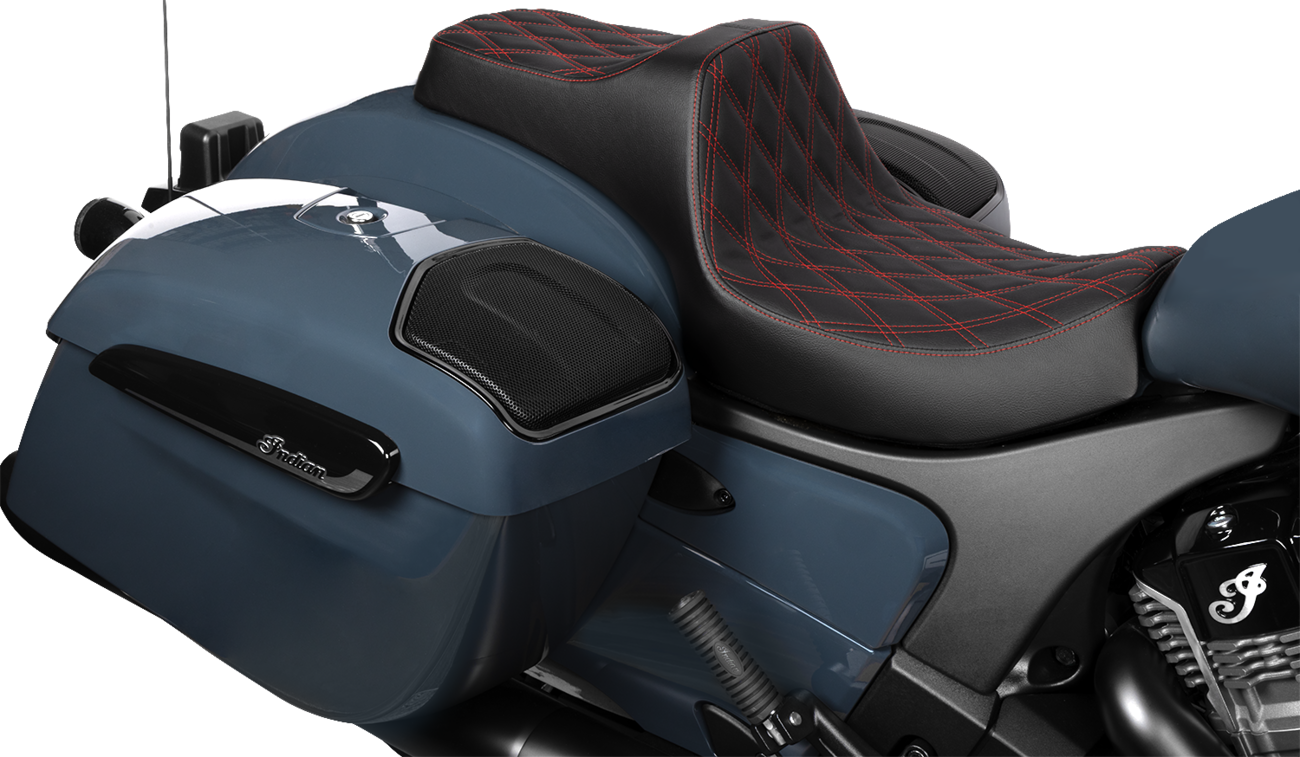 Drag Specialties Seats Predator III 2-Up Seat - Vinyl - Double Diamond - Red Stitch - Chieftain '25/Challenger '20-'25