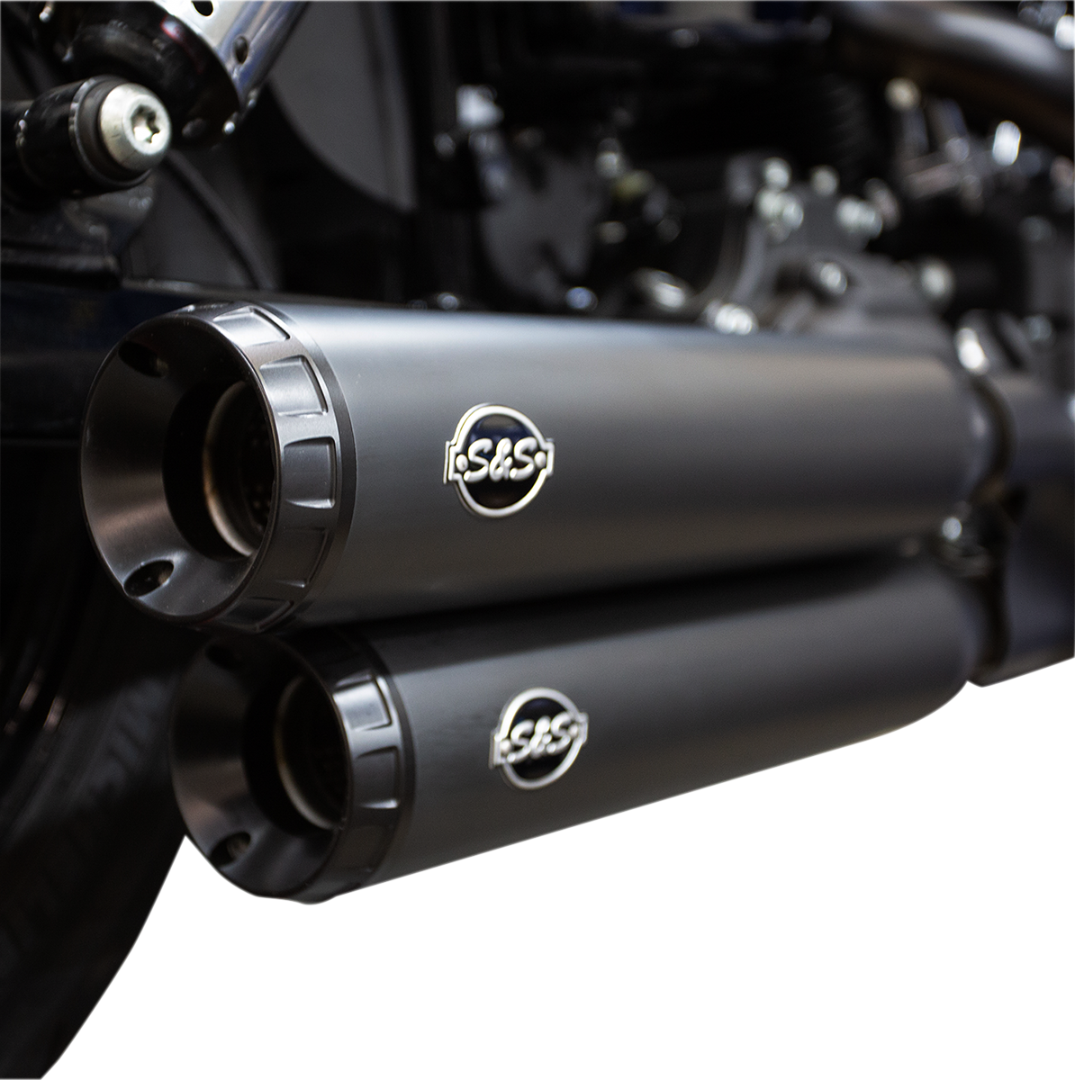 S&S Cycle Grand National Slip-On Mufflers - Guardian Black - FXDF
