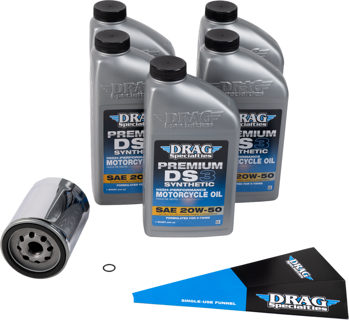 Drag Specialties Oil Full Synthetic Oil Change Kit - 20W50 - M8 - Chrome Filter