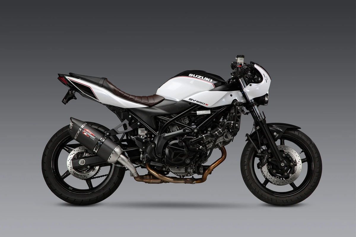 Yoshimura SV650 17-26/Sv650x 19-26 AT2 Stainless Slip-On Exhaust, W/ Carbon Fiber Muffler
