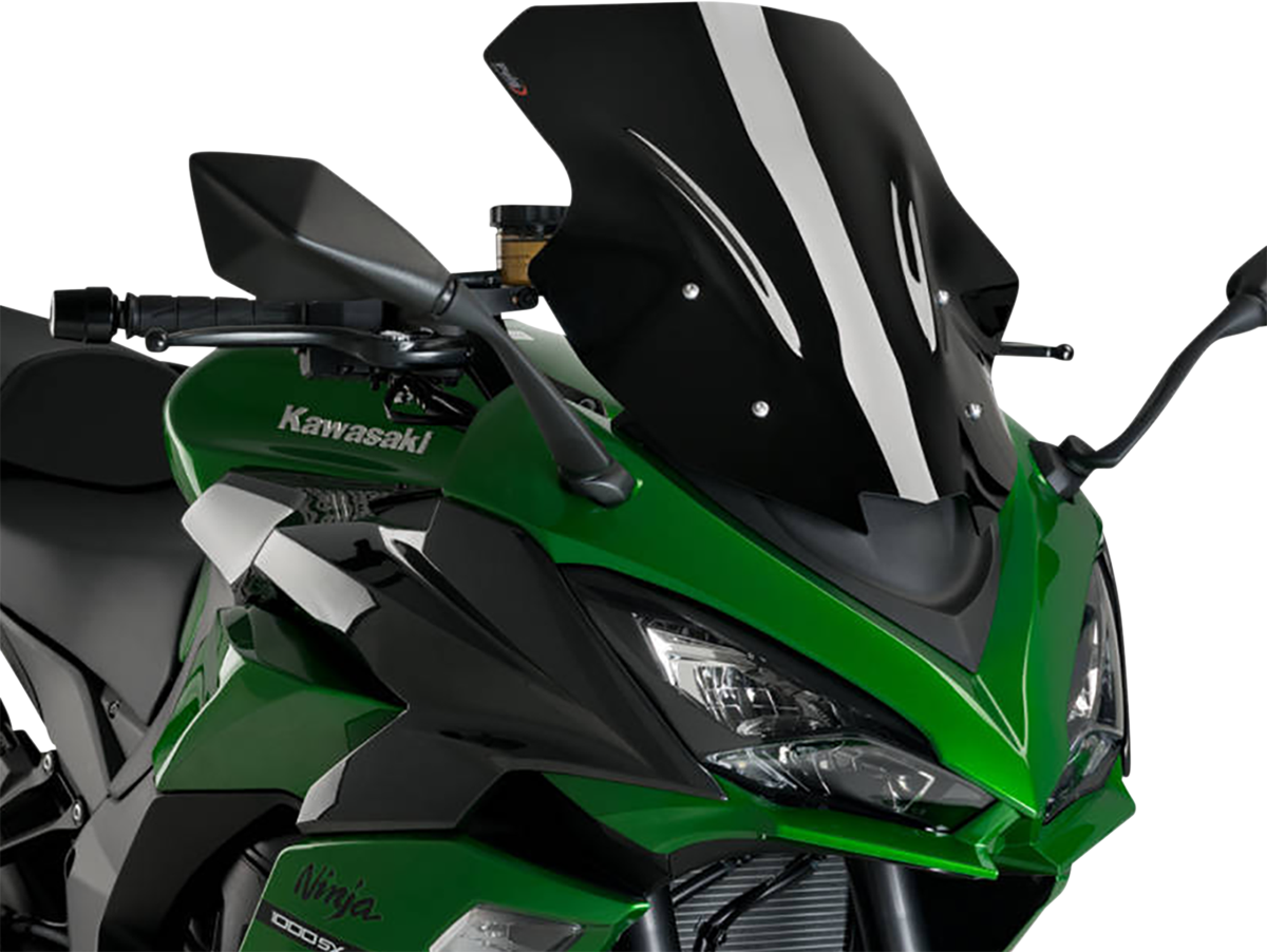 PUIG HI-Tech Parts Race Windscreen - 18-7/8" - Black - Kawasaki
