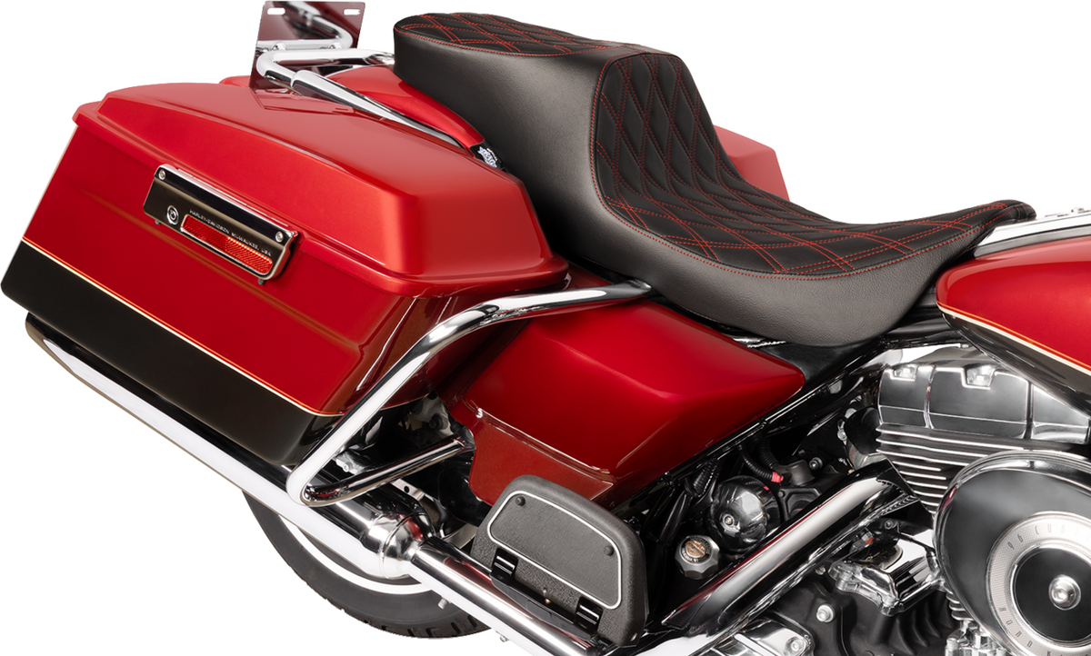 Drag Specialties Seats Predator 2-Up Seat - Vinyl - Double Diamond - Red Stitching - W/O Backrest - FL '97-'07
