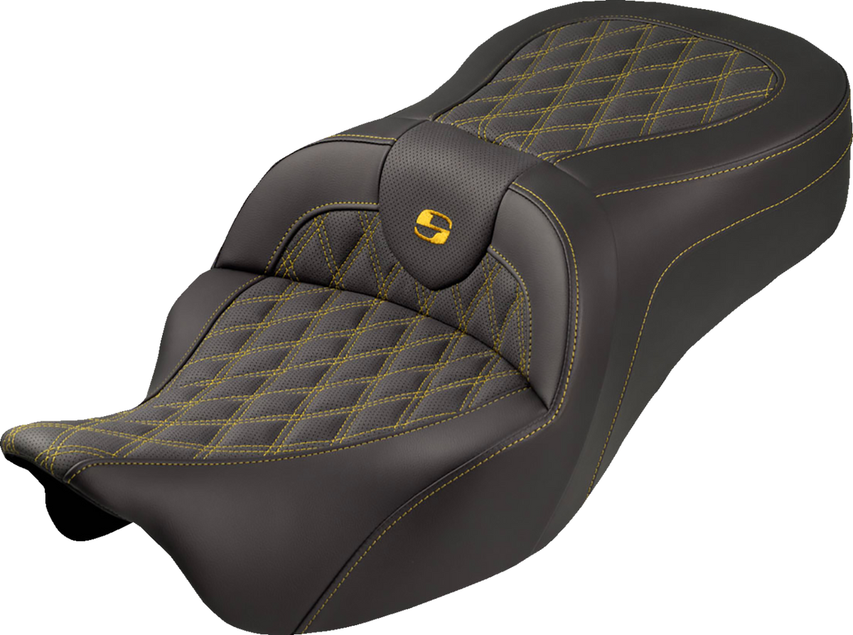 Saddlemen Roadsofa™ King Seat - No Backrest - Lattice Stitch - Gold Stitch - FLH/FLT '08-'25