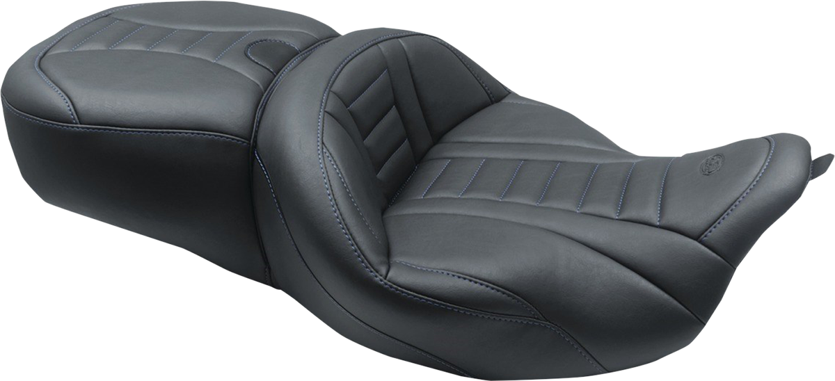 Mustang One-Piece Deluxe Touring Seat - Black W/ Sky Blue Stitching - FL '08-'25