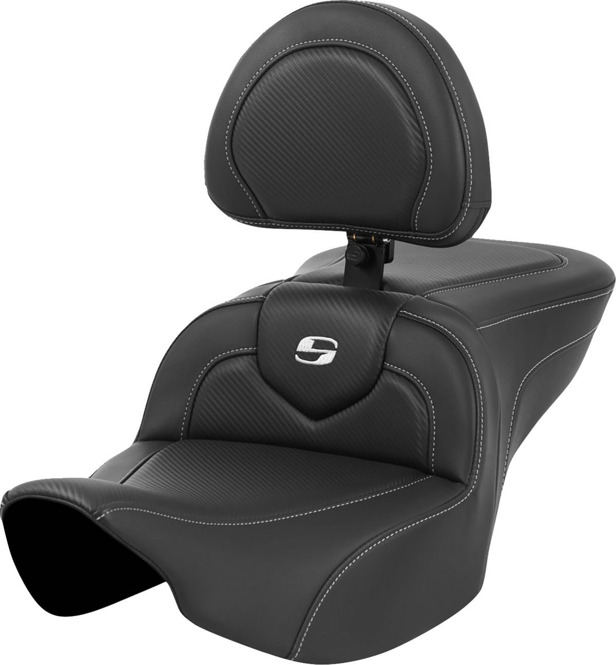 Saddlemen Roadsofa™ Seat - Carbon Fiber - Silver Stitch/Silver Logo - With Backrest - FL '23-'24