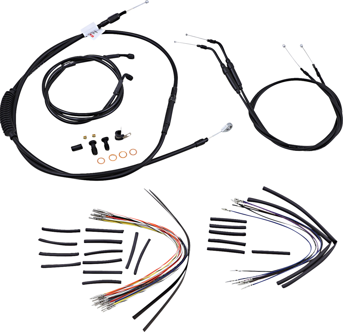 Burly Brand Complete Black Vinyl Handlebar Cable/Line Kit For Ape Hangers - 14" - '06 FXDWG