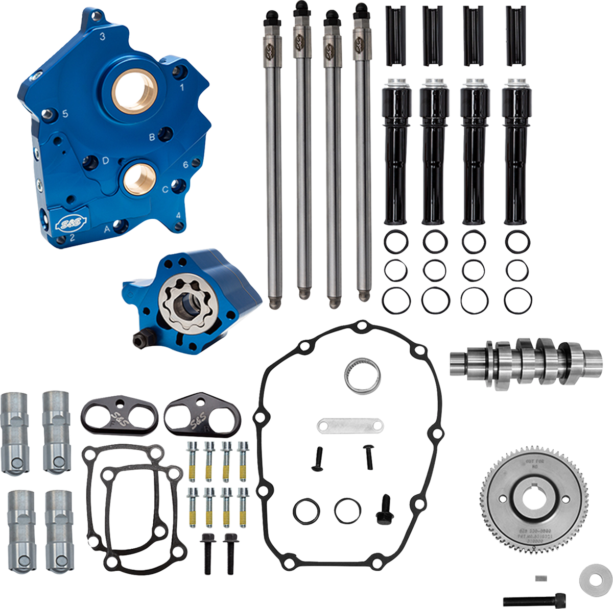 S&amp;S Cycle Cam Chest Kit - Water Cooled - Gear Drive - 496 Cam - Black Pushrod Tubes - M8
