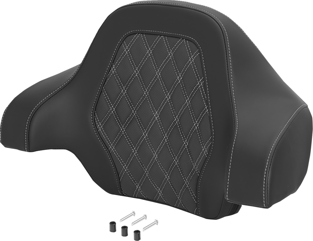 Saddlemen Deluxe Tour Pack Sissy Bar Pad - Black / Silver / Lattice Stitched / Silver Stitching