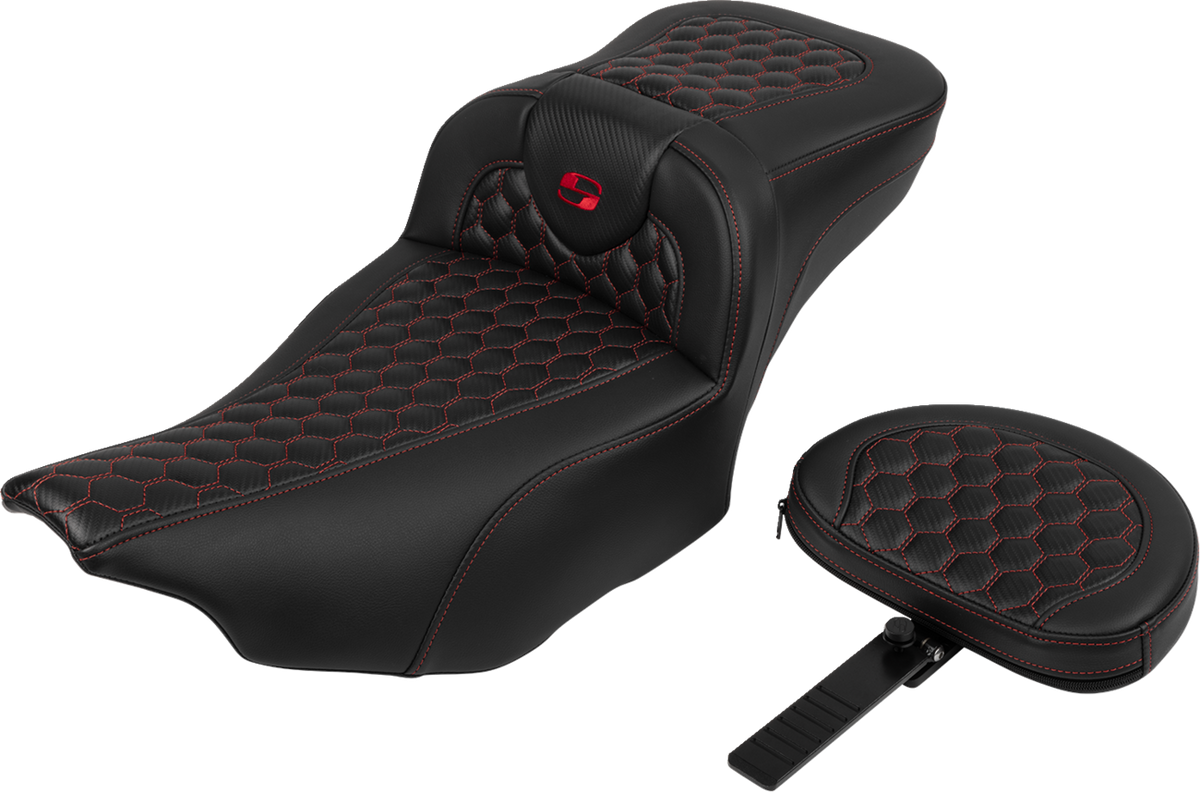 Saddlemen Roadsofa™ Extended Reach Seat - With Backrest - Honeycomb - Red Stitch - FLTR/FLHX '23-'24