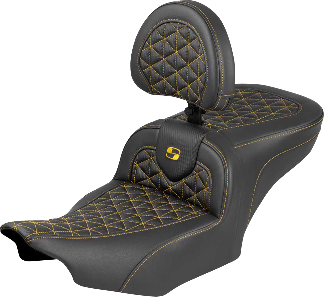 Saddlemen Roadsofa™ Seat - With Backrest - Gold Stitch - FLH/FLT '23-'25