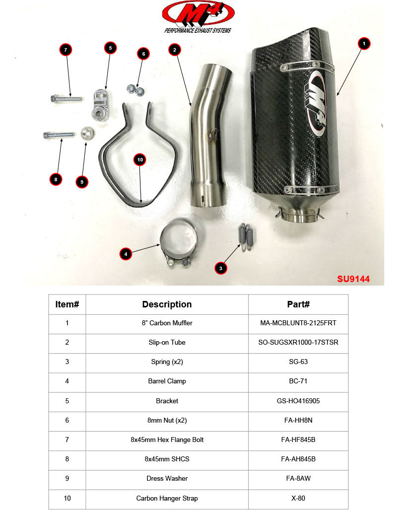 M4 Exhaust SU9144 Component Key
