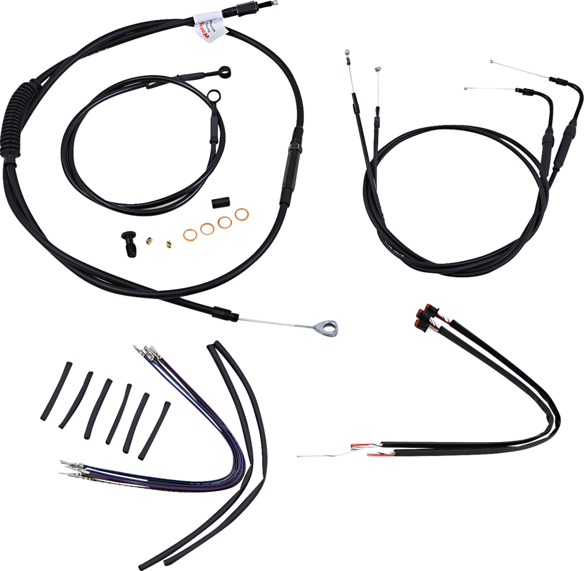 Burly Brand Complete Black Vinyl Handlebar Cable/Line Kit For Ape Hangers - 16" - ABS - '11-'15 Softail