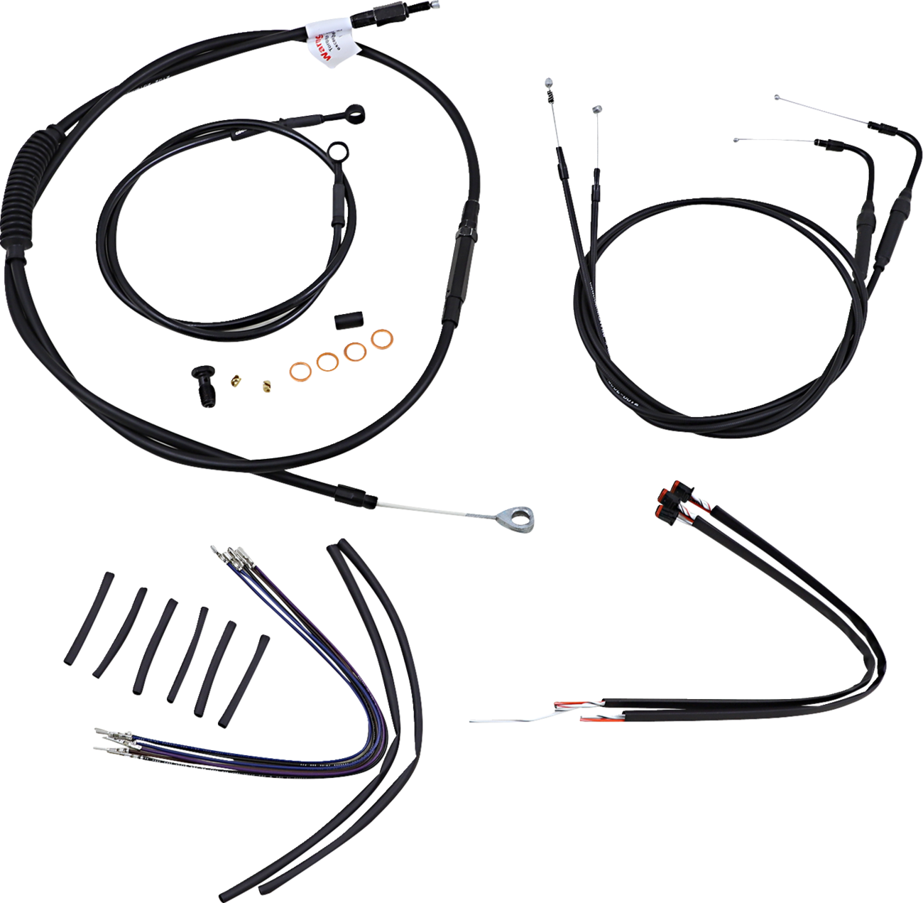 Burly Brand Complete Black Vinyl Handlebar Cable/Line Kit For Ape Hangers - 16" - ABS - '11-'15 Softail