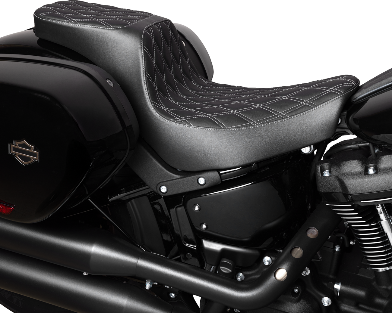 Drag Specialties Seats Predator 2-Up Seat - Vinyl - Double Diamond - Silver Stitching - FLSB/FXLRS '18-'24