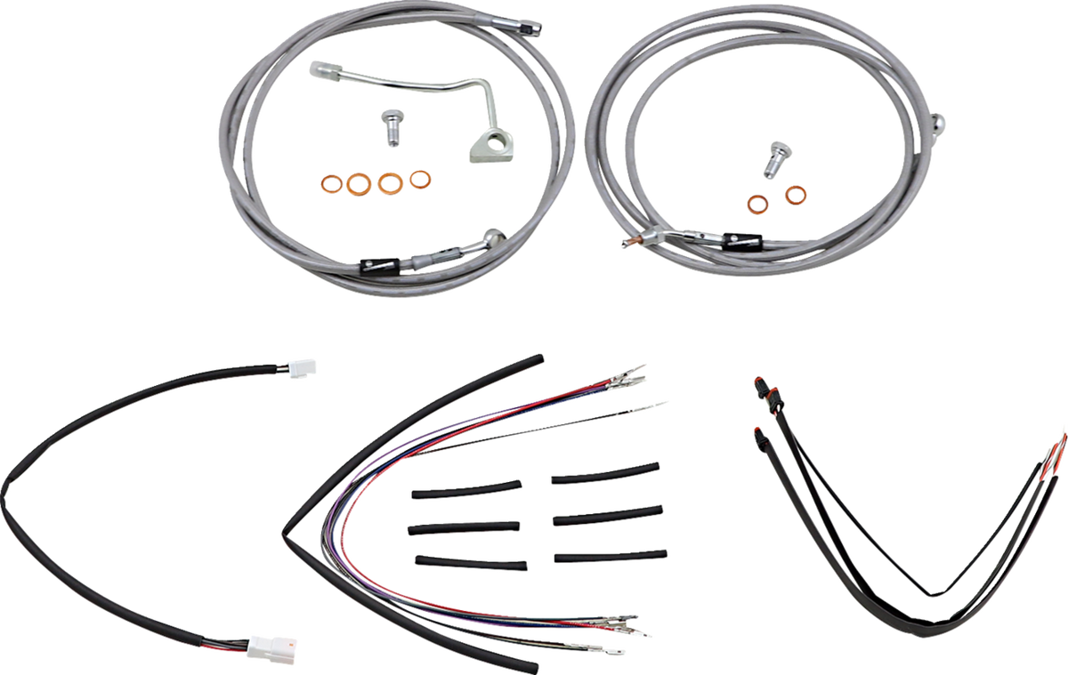 Burly Brand Complete Stainless Braided Handlebar Cable/Brake Line Kit - 18" Ape Hangers - '15-'16 FLTR