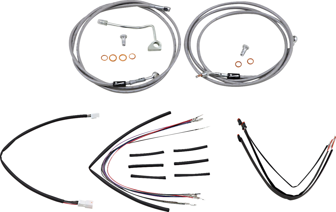 Burly Brand Complete Stainless Braided Handlebar Cable/Brake Line Kit - 18" Ape Hangers - '15-'16 FLTR