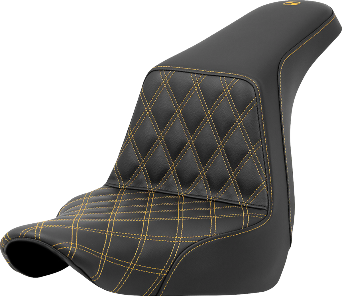 Saddlemen Step-Up Seat - Front Lattice Stitch - Gold Stitch - FXLR/FLSB '18-'24