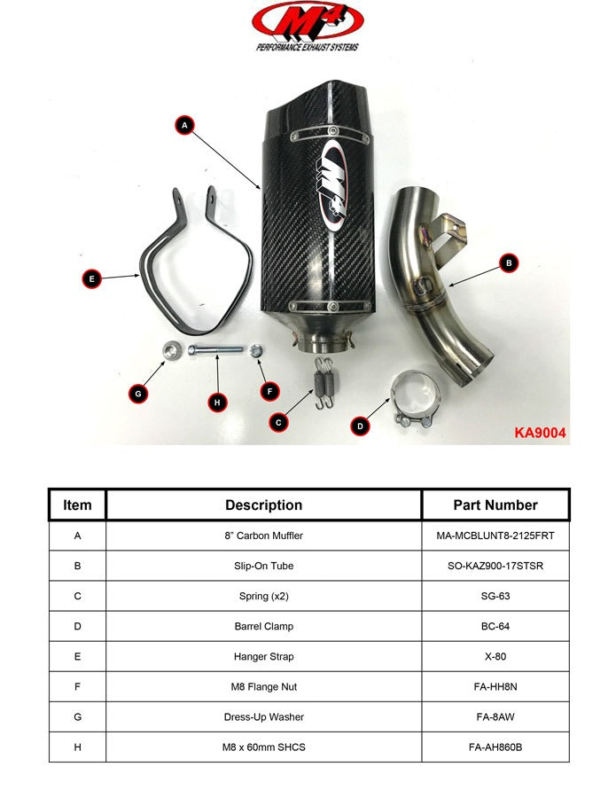 M4 Exhaust KA9004 Component Key