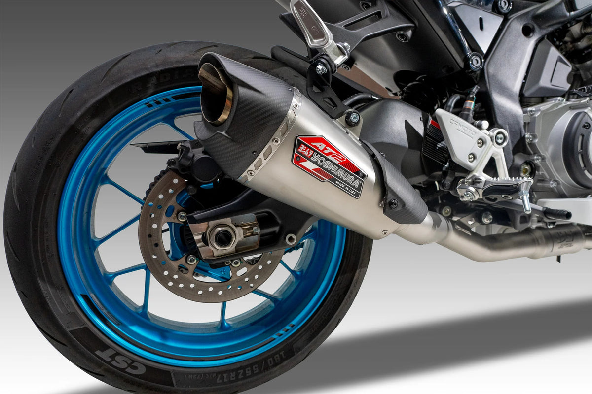 Yoshimura 675SS 25-26 AT2 Stainless Full Exhaust, W/ Stainless Muffler