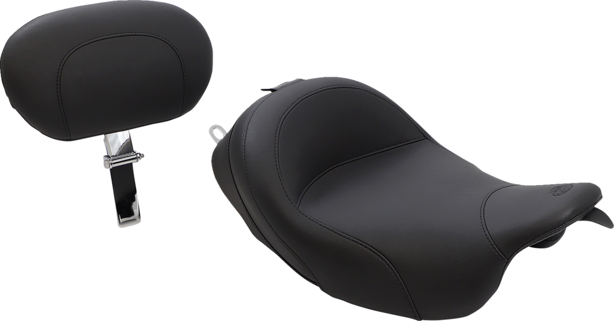 Mustang Wide Solo Seat - With Backrest - Vintage - Black - Smooth - FL '08-'25